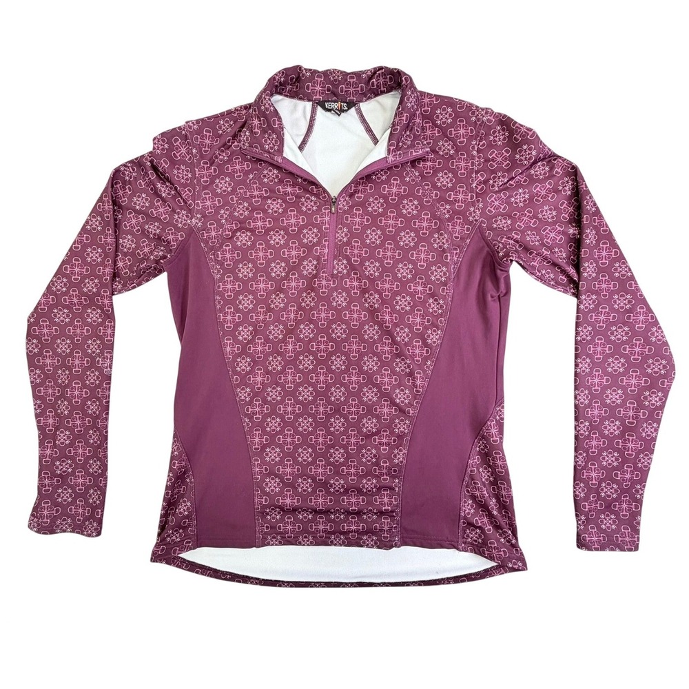 Kerrits EquiBreeze Top Womens Med Equestrian Purple Bit Print 1/4 Zip Base Layer